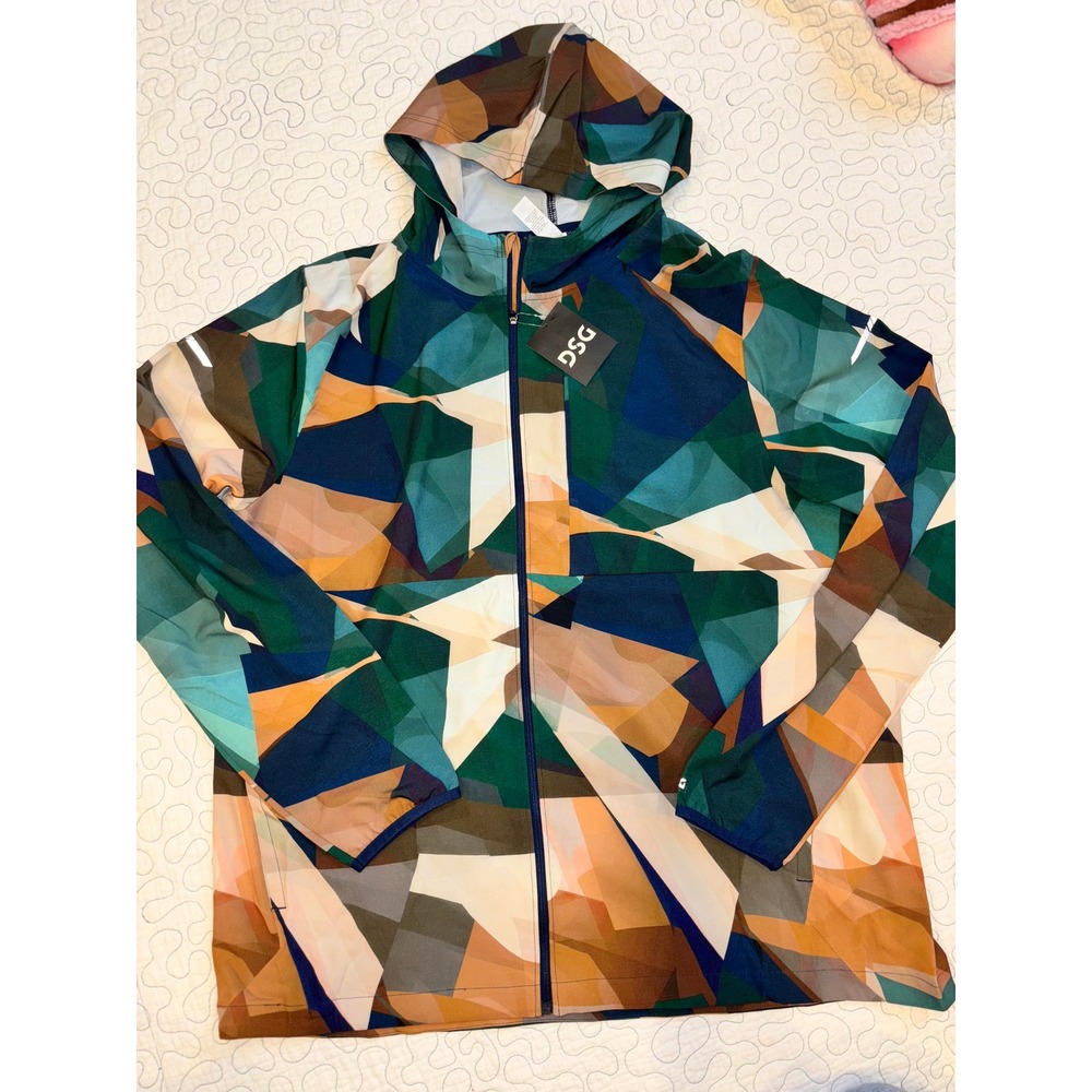 DSG Mens Full Zip Run Jacket XL Dark Green Shapes Geometric Abstract